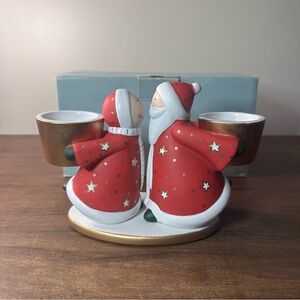 Partylite P9761 Holiday Cheer Kissing Clauses Pillar Candle Holder With Box